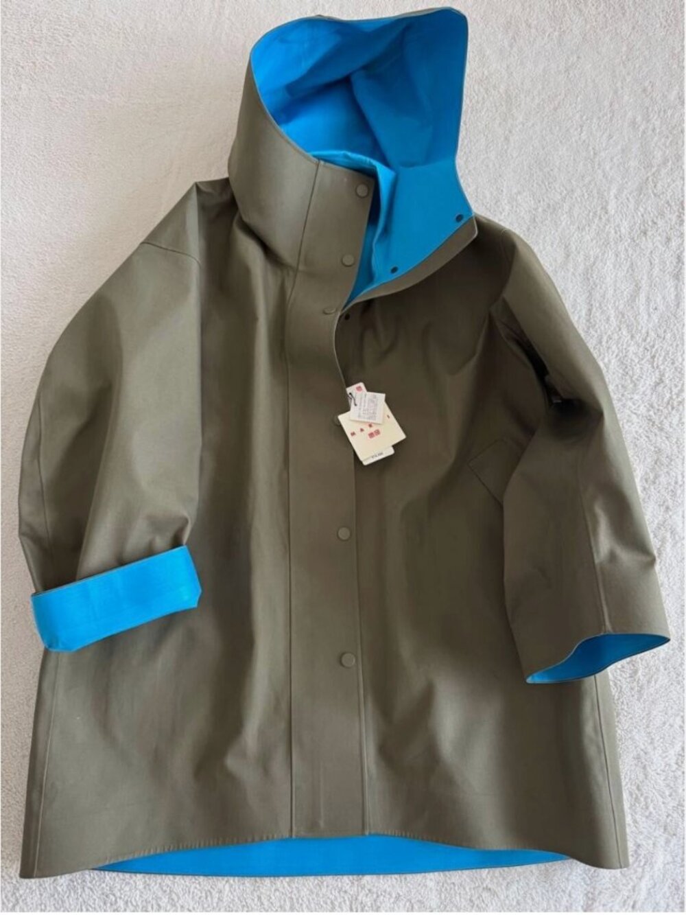 Uniqlo MARNI Blocktech Half Coat Khaki Blue Size XXL (US XL) Zip Button Hooded - Picture 2 of 5